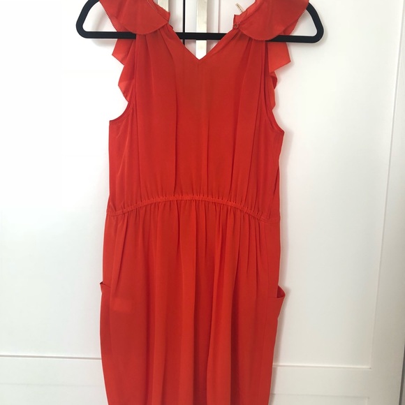 Rebecca Taylor Silk Flame Red Orange Dress Size 2 - Picture 6 of 8